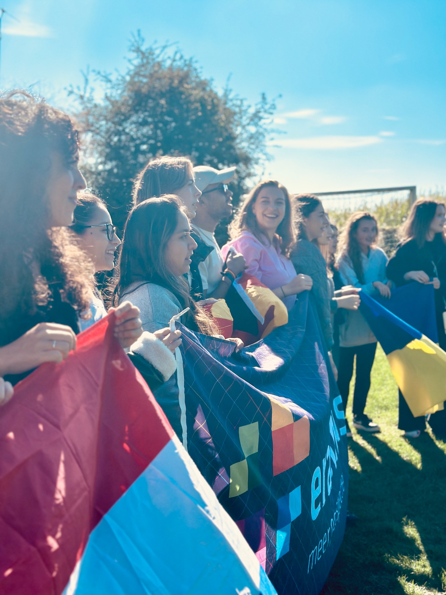 Young people from different countries participating in an outdoor Erasmus+ activity